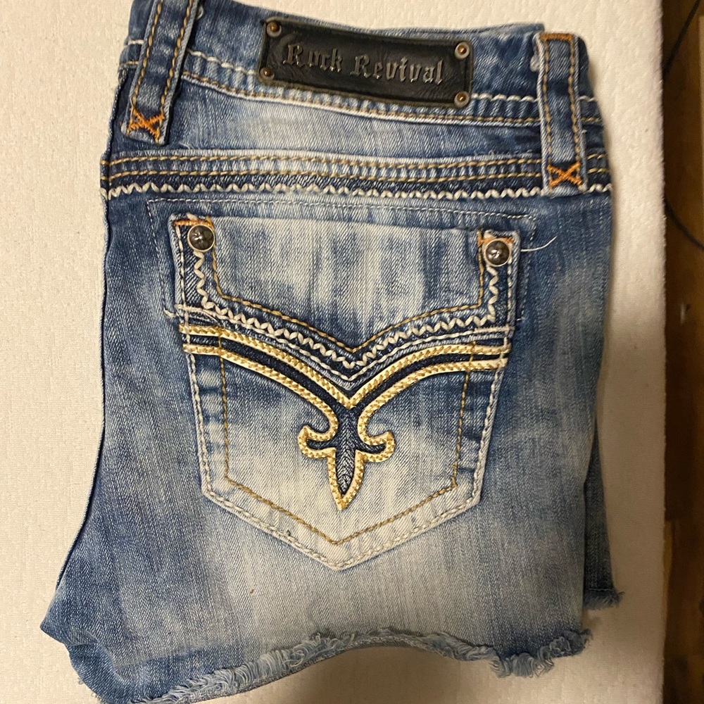 Denim rock revival shorts